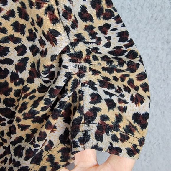 C. Oliver Blouse M Leopard Print Cold Shoulder Stretchy Silver Bead Embellished - Picture 13 of 16